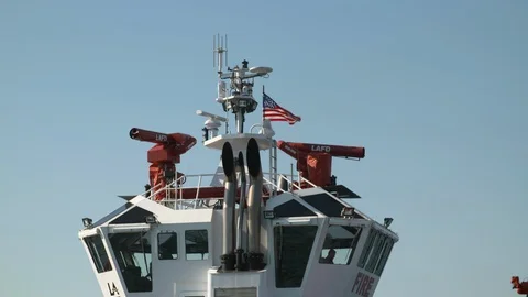 Top deck of fireboat with American flag Stock Footage 116506662