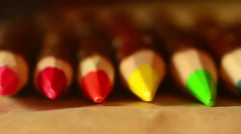 Top of Different Colour Wood Pencils on Brown Background, Clsoe up View Видео 59087100