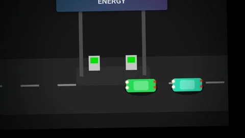 Top Down 2D Animation Of Cars Refueling At Energy Station Stock Footage 340389113