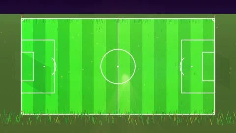Top-down 2D animation of a green soccer field with white markings and goal posts Vídeos de archivo 344232913