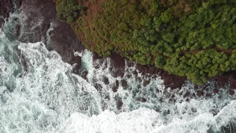 Top Down 4K Aerial Drone Footage of Waves Crashing on Tropical Coastline Stock Footage 315235392