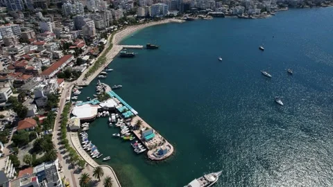 Top-Down 4K Aerial Drone View of Saranda Harbor, Albania Stock Footage 317688697