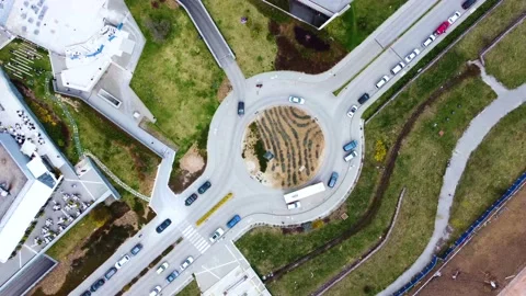 Top down 4K drone clip over a roundabout with traffic in Sofia, Bulgaria Stock Footage 195200890