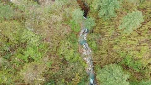 Top Down 4k view of Fast Moving River with Rapids and waterfalls Stock Footage 116299741