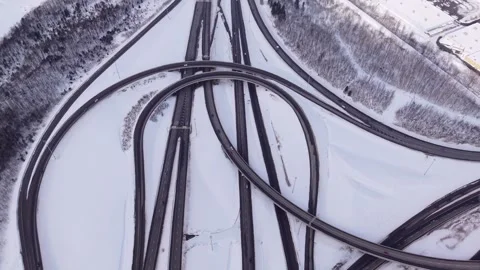 Top down abstract transport network pattern in winter landscape Stock Footage 328963170
