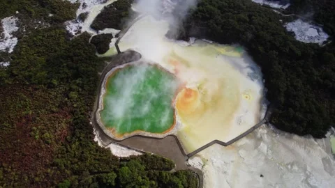 Top-Down Aearial View of Wai-O-Tapu Geothermal Activity and Craters, in New Stock Footage 346477613