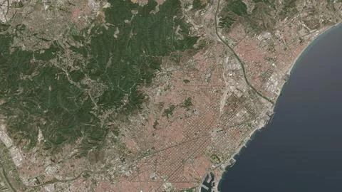 Top-down aerial 3D illustration of Barcelona, Spain Stock Illustration
