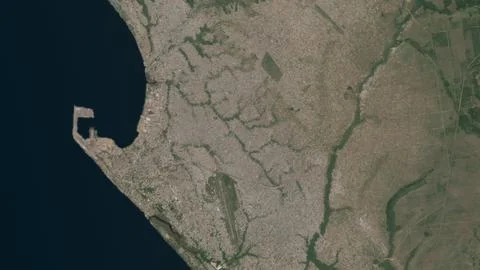 Top-down aerial 3D illustration of Pointe-Noire, Congo Stock Illustration