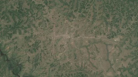 Top-down aerial 3D illustration of Kananga, DR Congo Stock Illustration