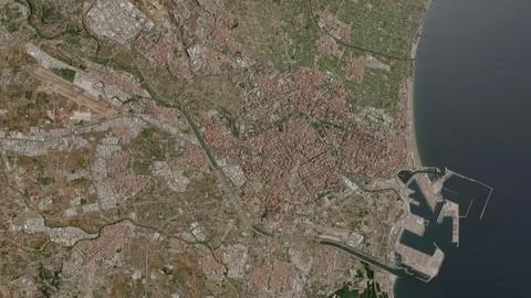 Top-down aerial 3D illustration of Valencia, Spain Stock Illustration