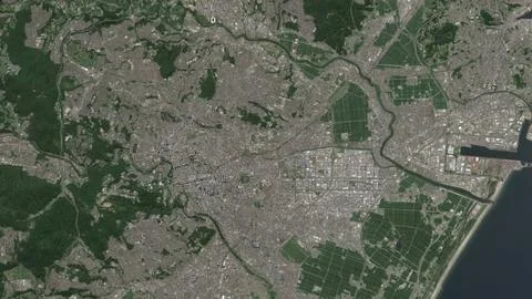 Top-down aerial 3D illustration of Sendai, Japan Stock Illustration