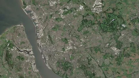 Top-down aerial 3D illustration of Liverpool, United Kingdom Stock Illustration