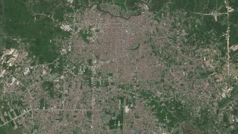 Top-down aerial 3D illustration of Pekanbaru, Indonesia Stock Illustration