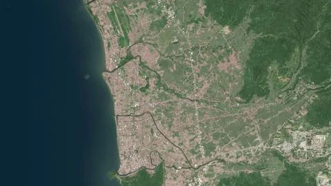 Top-down aerial 3D illustration of Padang, Indonesia Stock Illustration