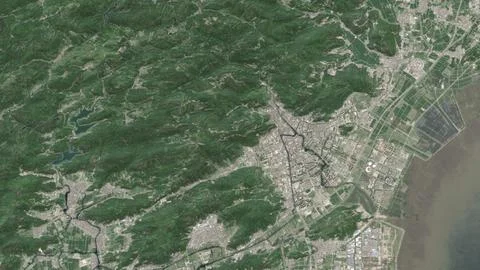 Top-down aerial 3D illustration of Yueqing, China Stock Illustration
