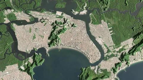 Top-down aerial 3D illustration of Santos, Brazil Stock Illustration