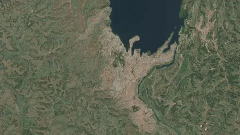 Top-down aerial 3D illustration of Bukavu, DR Congo Stock Illustration