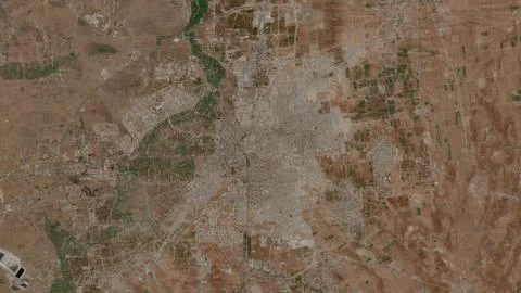 Top-down aerial 3D illustration of Homs, Syria Stock Illustration