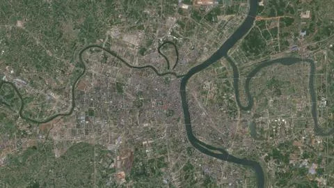 Top-down aerial 3D illustration of Hengyang, China Stock Illustration