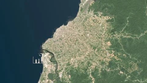 Top-down aerial 3D illustration of Bata, Equatorial Guinea Stock Illustration