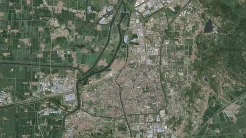 Top-down aerial 3D illustration of Haizhou District, China Stock Illustration
