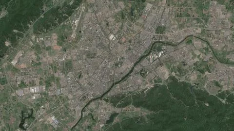 Top-down aerial 3D illustration of Yiwu, China Stock Illustration