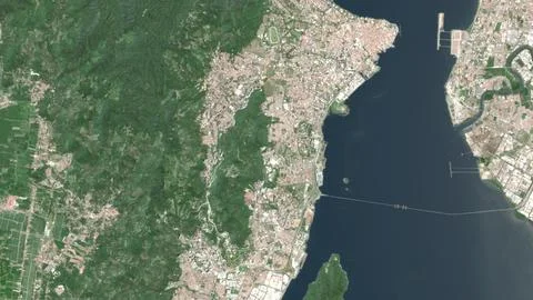 Top-down aerial 3D illustration of George Town, Malaysia Stock-Illustration