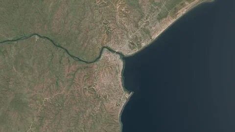 Top-down aerial 3D illustration of Kalemie, DR Congo Stock Illustration