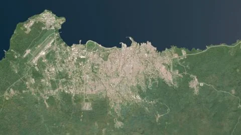 Top-down aerial 3D illustration of Malabo, Equatorial Guinea Stockillustratie