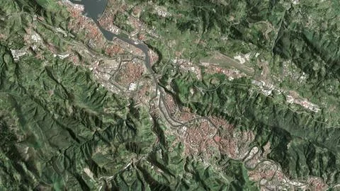 Top-down aerial 3D illustration of Bilbao, Spain Stock Illustration