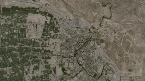 Top-down aerial 3D illustration of Yingxia, China Stock Illustration
