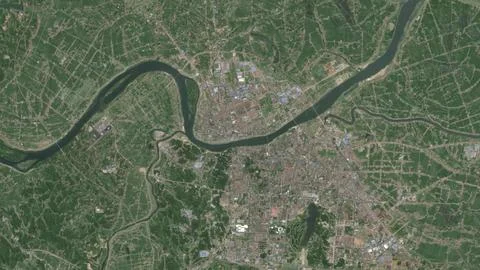 Top-down aerial 3D illustration of Yiyang, China Stock Illustration