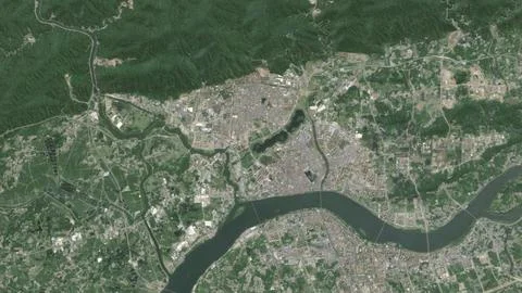 Top-down aerial 3D illustration of Qingyuan, China Stock Illustration