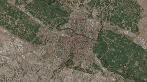 Top-down aerial 3D illustration of Zaragoza, Spain Stock Illustration