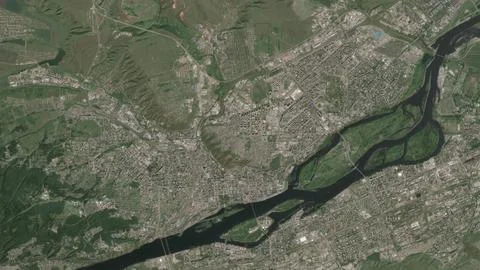 Top-down aerial 3D illustration of Krasnoyarsk, Russia Stock Illustration
