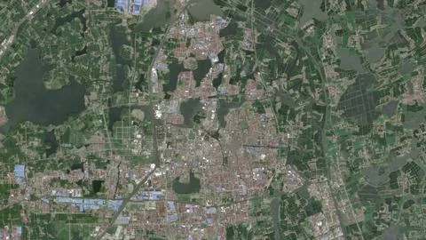 Top-down aerial 3D illustration of Shengze, China Stock Illustration