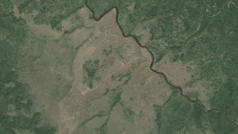 Top-down aerial 3D illustration of Kikwit, DR Congo Stock Illustration