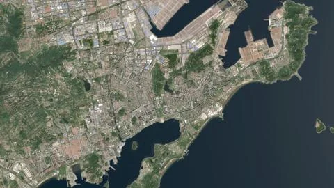 Top-down aerial 3D illustration of Huangdao District, China Stock Illustration
