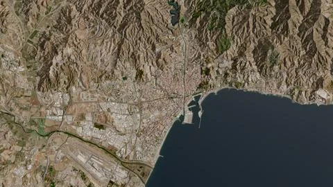 Top-down aerial 3D illustration of Mlaga, Spain Stock Illustration