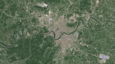 Top-down aerial 3D illustration of Liling, China Stock Illustration