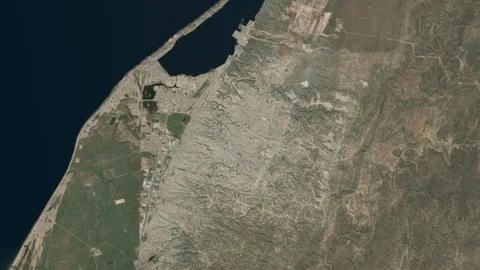 Top-down aerial 3D illustration of Lobito, Angola Stock Illustration