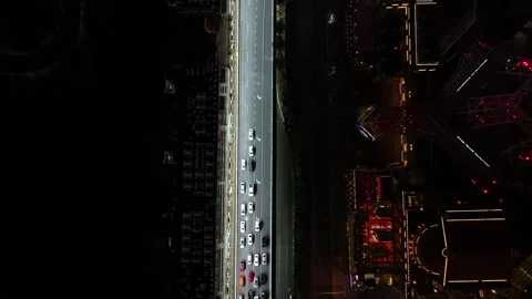 Top down aerial above the illuminated Las Vegas blvd at the Strip, night in USA Vídeo Stock 301274550