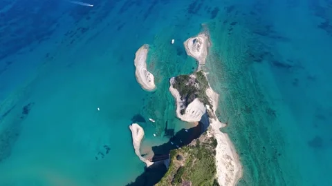 Top Down Aerial of Cape Drastis Cliffs and Turquoise Ionian Sea Corfu Greece Stock-Footage 345002750