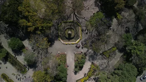 Top down aerial of central park fountain in historic city Antigua Guatemala Stock Footage 329453678