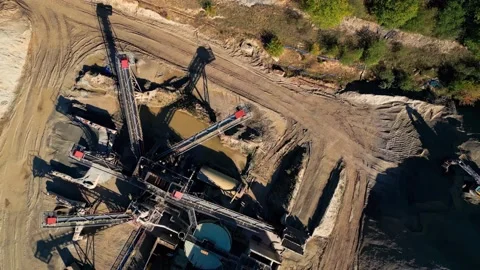 Top down aerial clip of a large open cast mine, quarry. Видео 236163335
