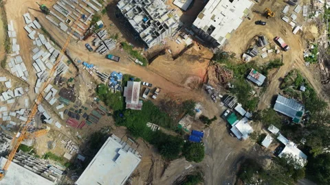 Top-Down Aerial of Construction Roads and Concrete Patterns Stock Footage 341494565