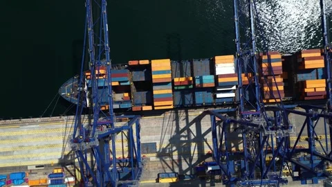 Top Down Aerial of Container Terminal Operations Stock Footage 342344327