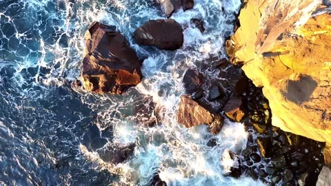 Top Down Aerial, Crashing Waves, Rocks, Texture, Jogasaki Coast Stock Footage 329062196