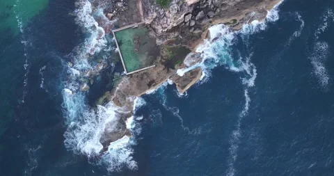 Top Down Aerial Curl Curl Beach Ocean Pool Waves NSW Australia 4K Stock Footage 306244283