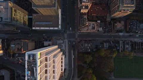 Top down aerial of downtown Toronto, capturing vehicle traffic crossing intersec Stock Footage 335225697